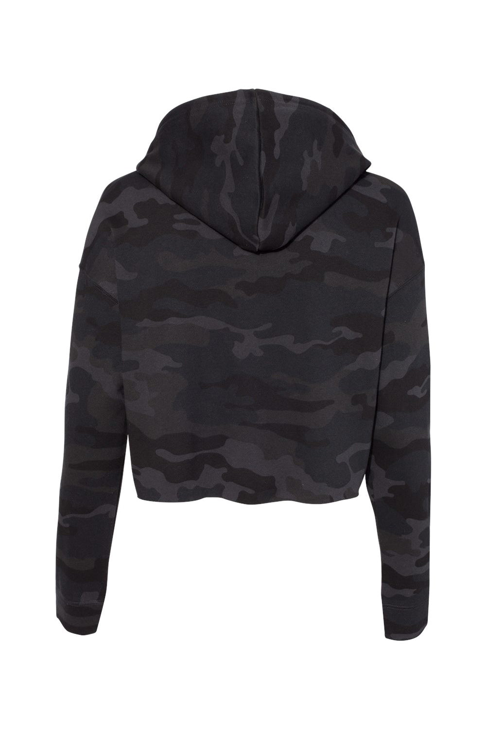 Independent Trading Company AFX64CRP Womens Crop Hooded Sweatshirt Hoodie Black Camo Flat Back