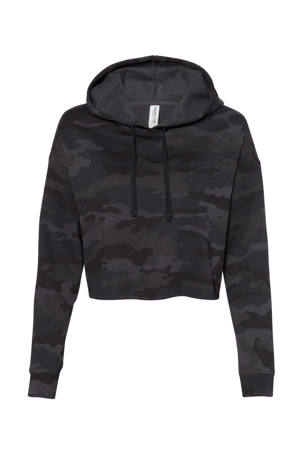 Independent Trading Company AFX64CRP Womens Crop Hooded Sweatshirt Hoodie Black Camo Flat Front