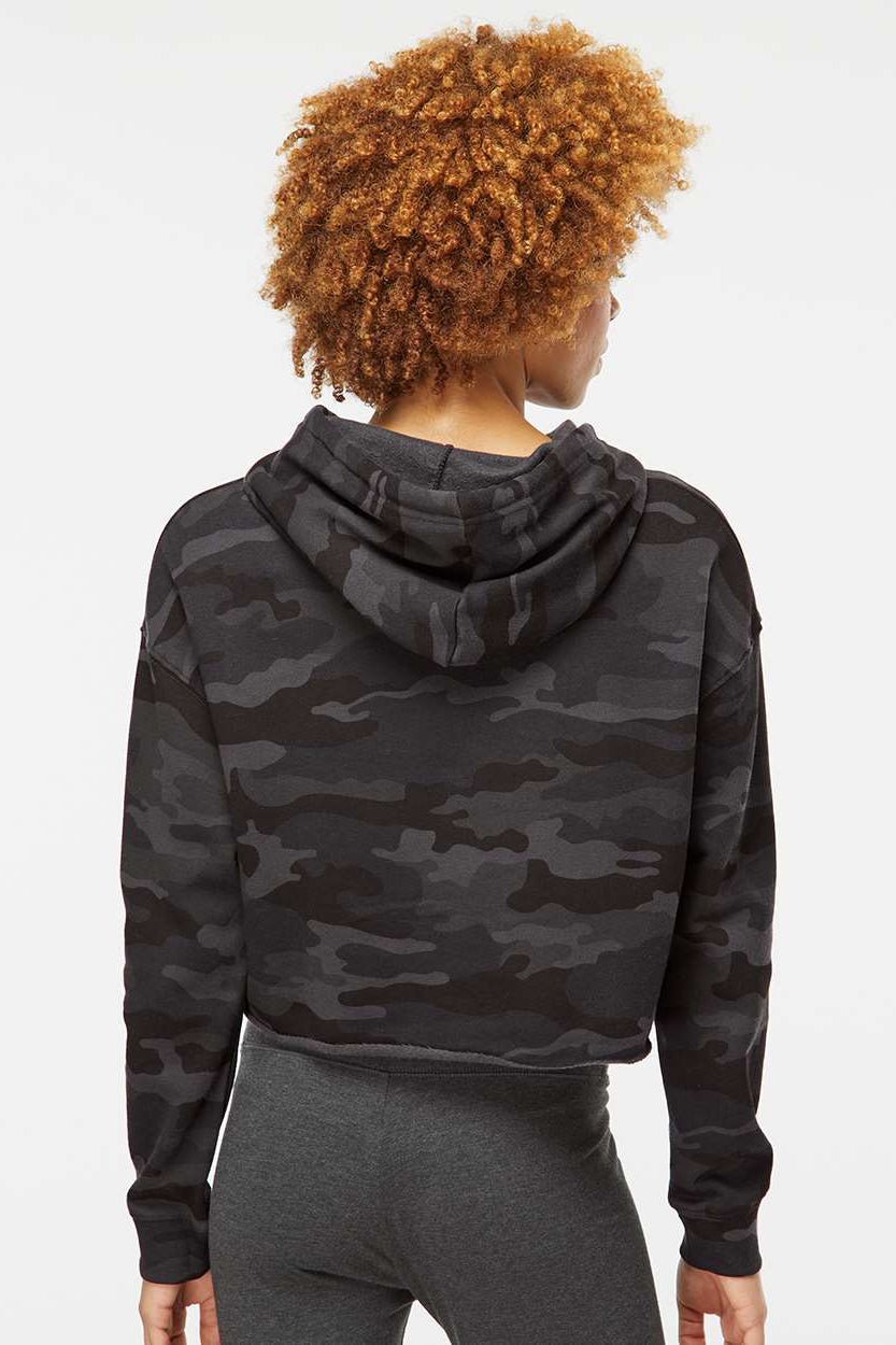 Independent Trading Company AFX64CRP Womens Crop Hooded Sweatshirt Hoodie Black Camo Model Back