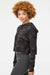 Independent Trading Company AFX64CRP Womens Crop Hooded Sweatshirt Hoodie Black Camo Model Side