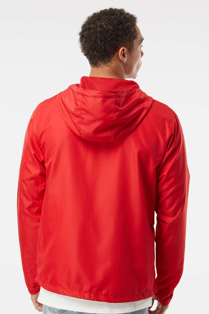 Independent Trading Company EXP54LWZ Mens Water Resistant Full Zip Windbreaker Hooded Jacket Red Model Back