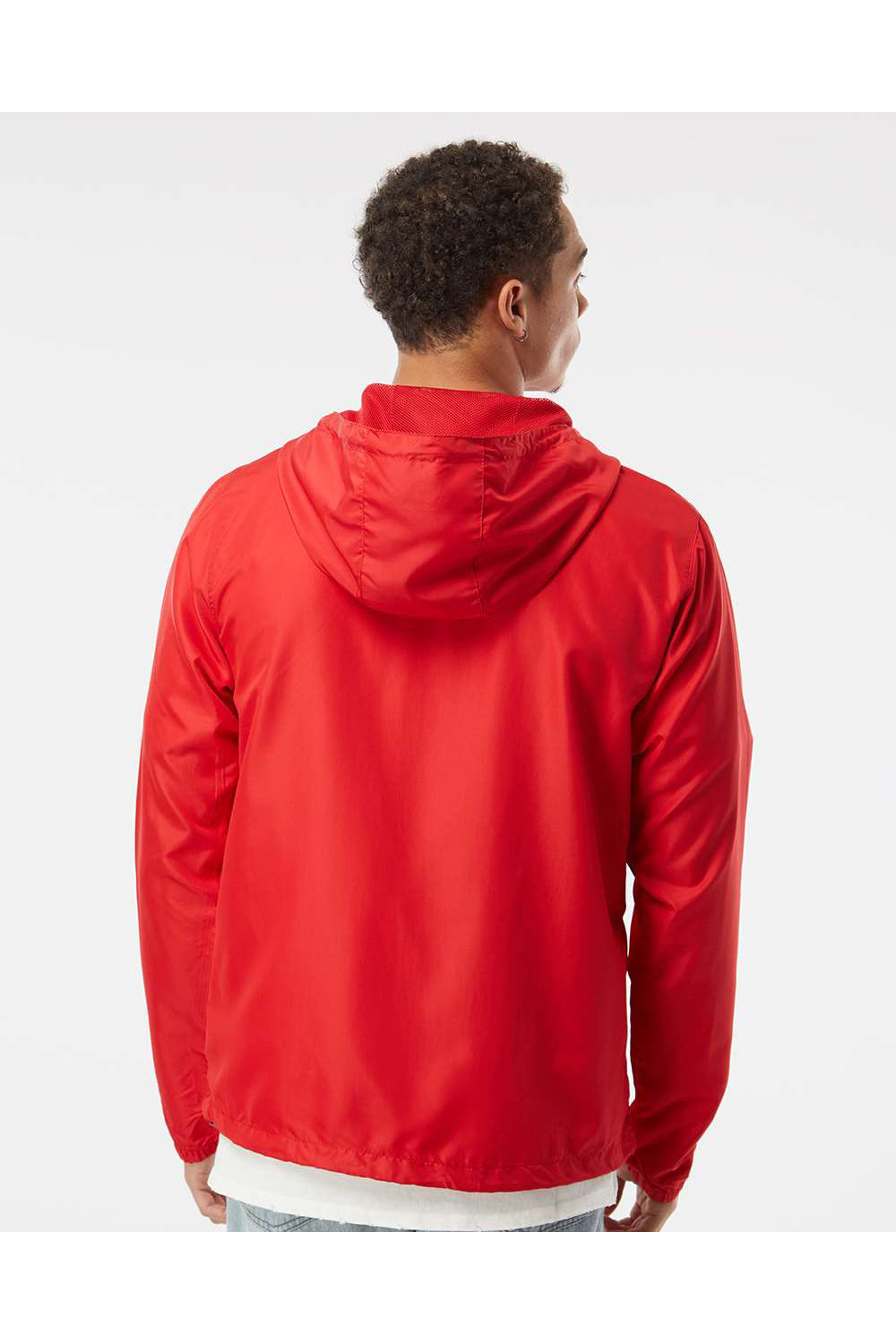 Independent Trading Co. EXP54LWZ Mens Full Zip Windbreaker Hooded Jacket Red Model Back