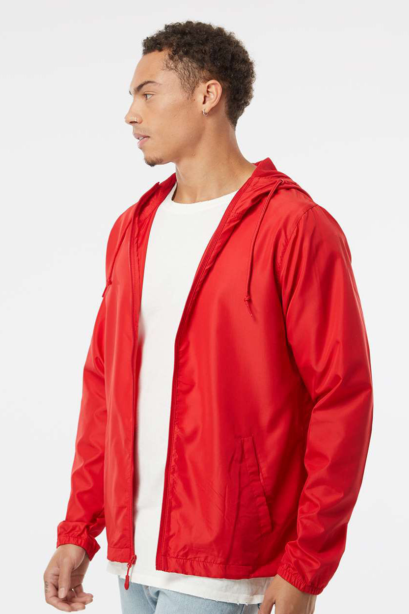 Independent Trading Company EXP54LWZ Mens Water Resistant Full Zip Windbreaker Hooded Jacket Red Model Side