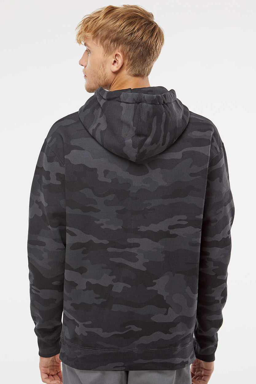 Independent Trading Company IND4000 Mens Hooded Sweatshirt Hoodie w/ Pouch Pocket Black Camo Model Back