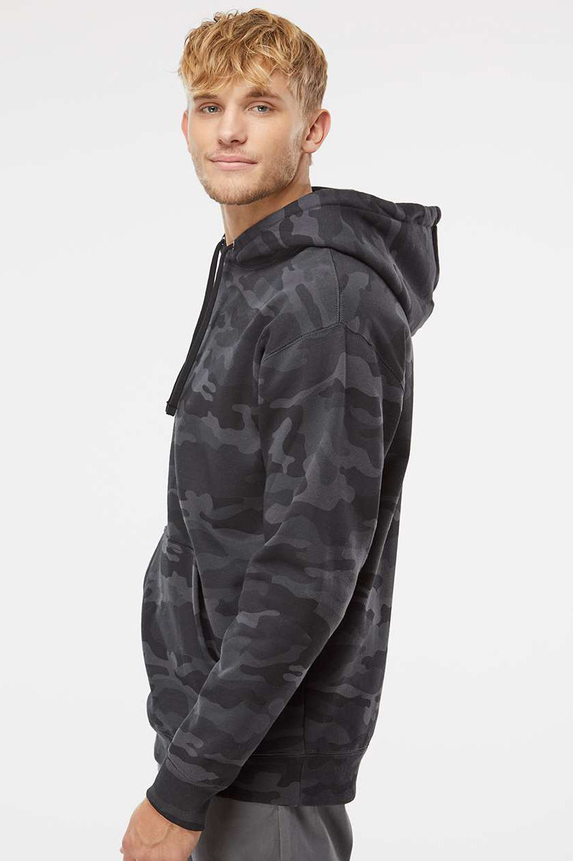Independent Trading Company IND4000 Mens Hooded Sweatshirt Hoodie w/ Pouch Pocket Black Camo Model Side