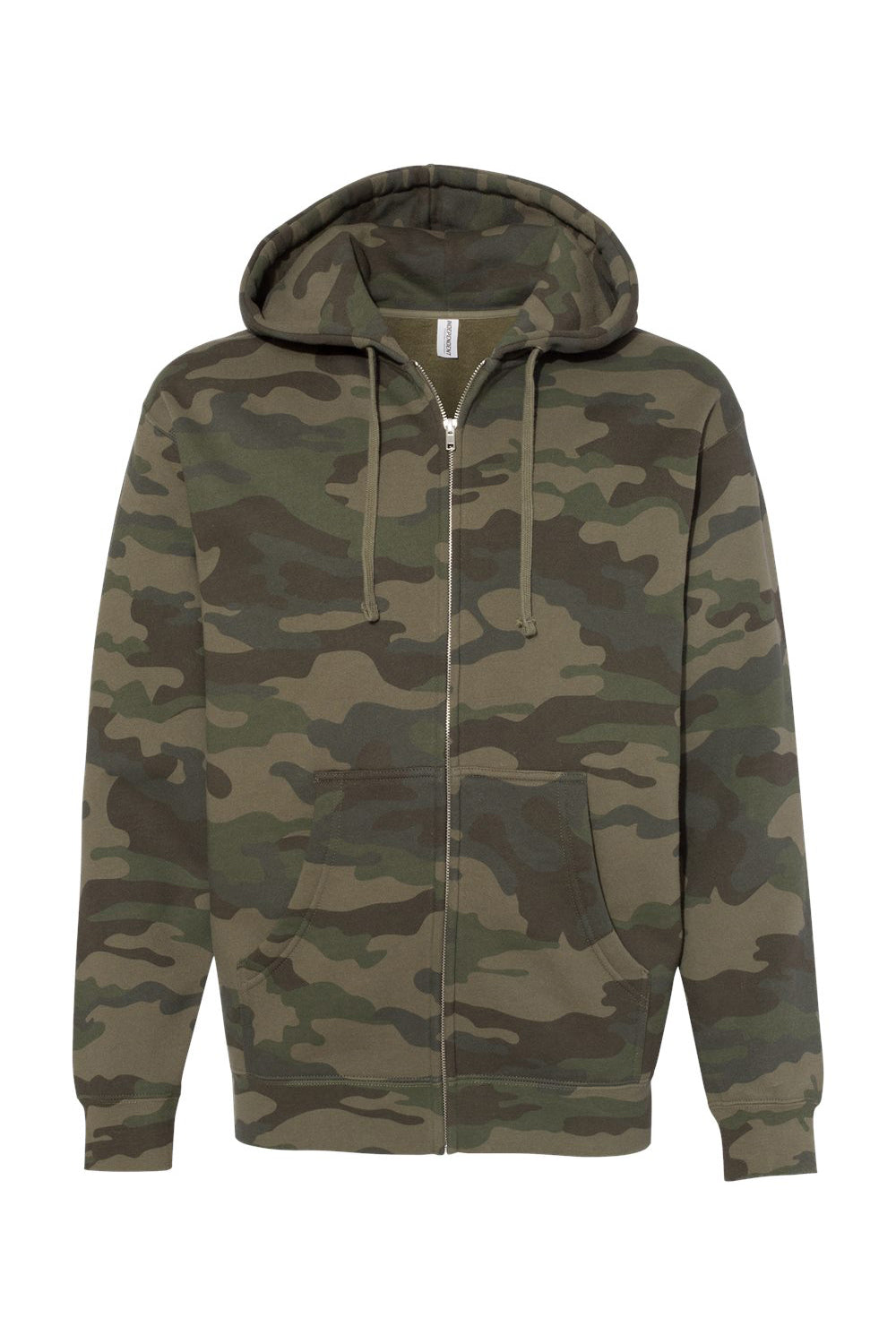 Independent Trading Company IND4000Z Mens Full Zip Hooded Sweatshirt Hoodie w/ Pockets Forest Green Camo Flat Front
