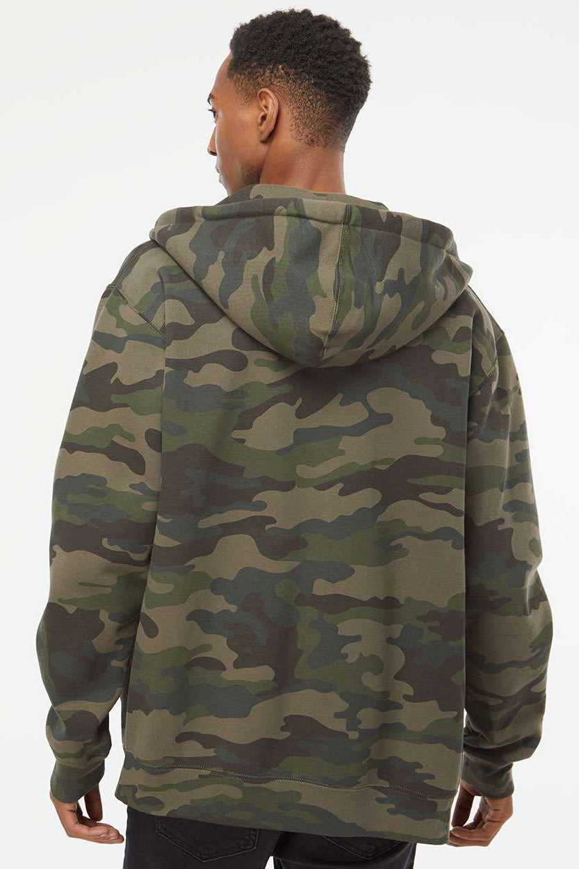 Independent Trading Company IND4000Z Mens Full Zip Hooded Sweatshirt Hoodie w/ Pockets Forest Green Camo Model Back