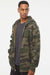 Independent Trading Company IND4000Z Mens Full Zip Hooded Sweatshirt Hoodie w/ Pockets Forest Green Camo Model Side