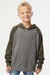 Independent Trading Company PRM15YSB Youth Special Blend Raglan Hooded Sweatshirt Hoodie w/ Pouch Pocket Heather Nickel Grey/Forest Green Camo Model Front