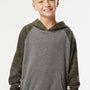 Independent Trading Company Youth Special Blend Raglan Hooded Sweatshirt Hoodie w/ Pouch Pocket - Heather Nickel Grey/Forest Green Camo