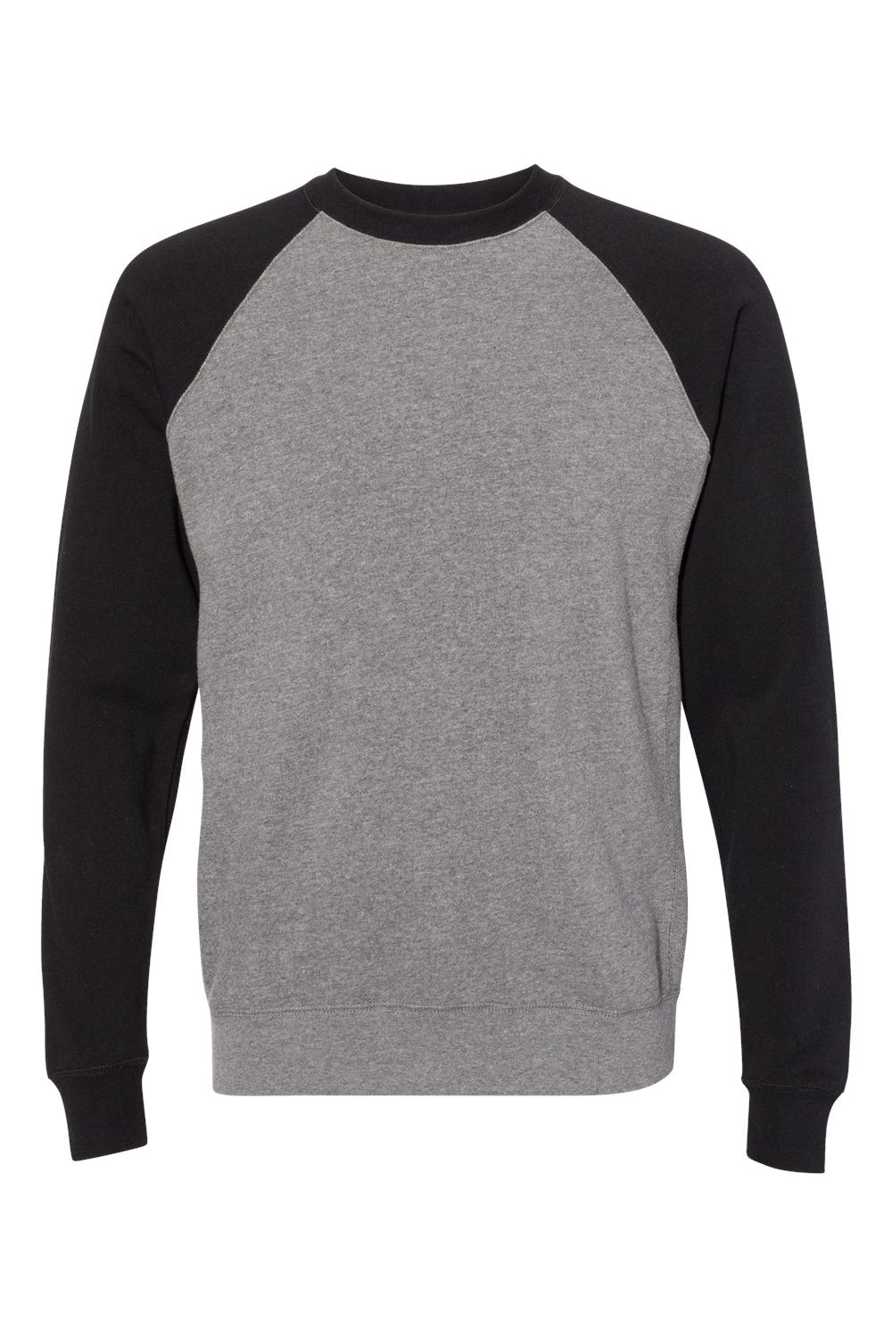 Independent Trading Company PRM30SBC Mens Special Blend Crewneck Raglan Sweatshirt Heather Nickel Grey/Black Flat Front