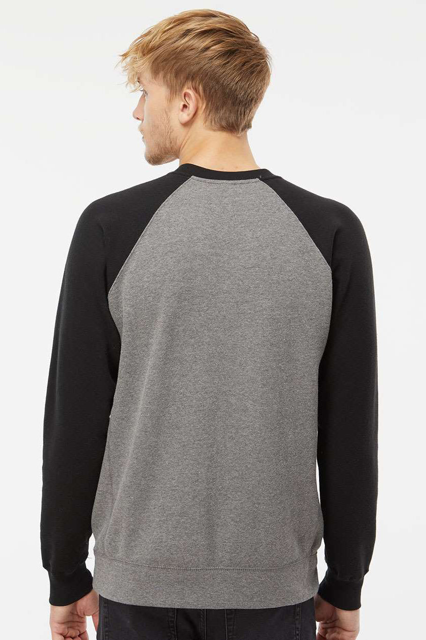 Independent Trading Company PRM30SBC Mens Special Blend Crewneck Raglan Sweatshirt Heather Nickel Grey/Black Model Back
