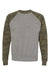 Independent Trading Co. PRM30SBC Mens Special Blend Crewneck Raglan Sweatshirt Heather Nickel Grey/Forest Green Camo Flat Front