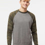 Independent Trading Co. Mens Special Blend Crewneck Raglan Sweatshirt - Heather Nickel Grey/Forest Green Camo - NEW