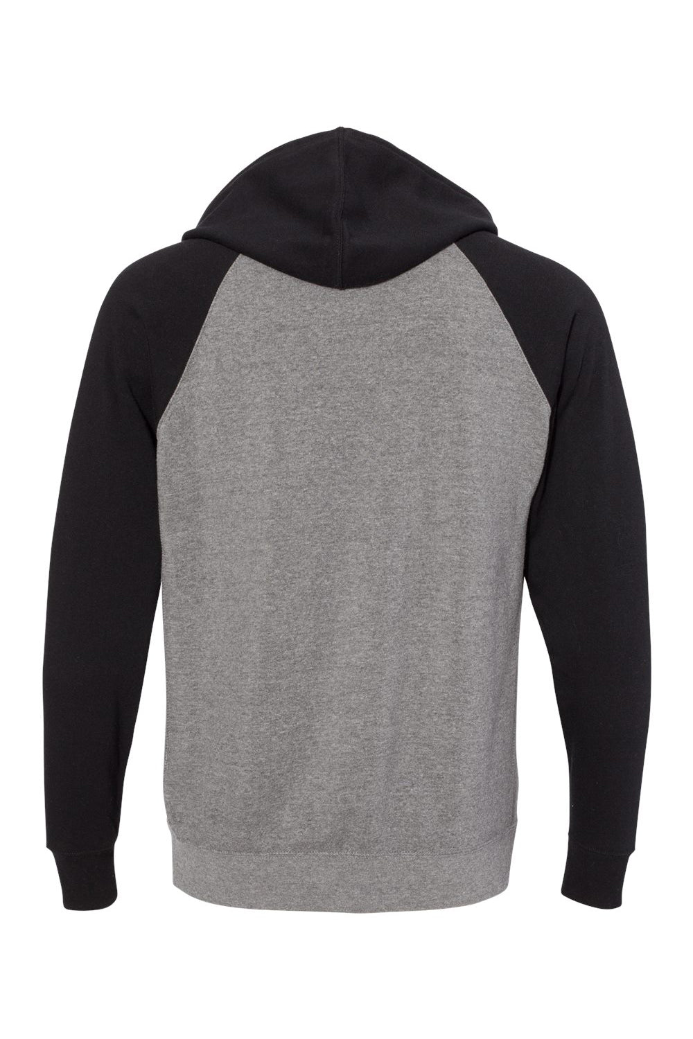 Independent Trading Company PRM33SBP Mens Special Blend Raglan Hooded Sweatshirt Hoodie w/ Pouch Pocket Heather Nickel Grey/Black Flat Back