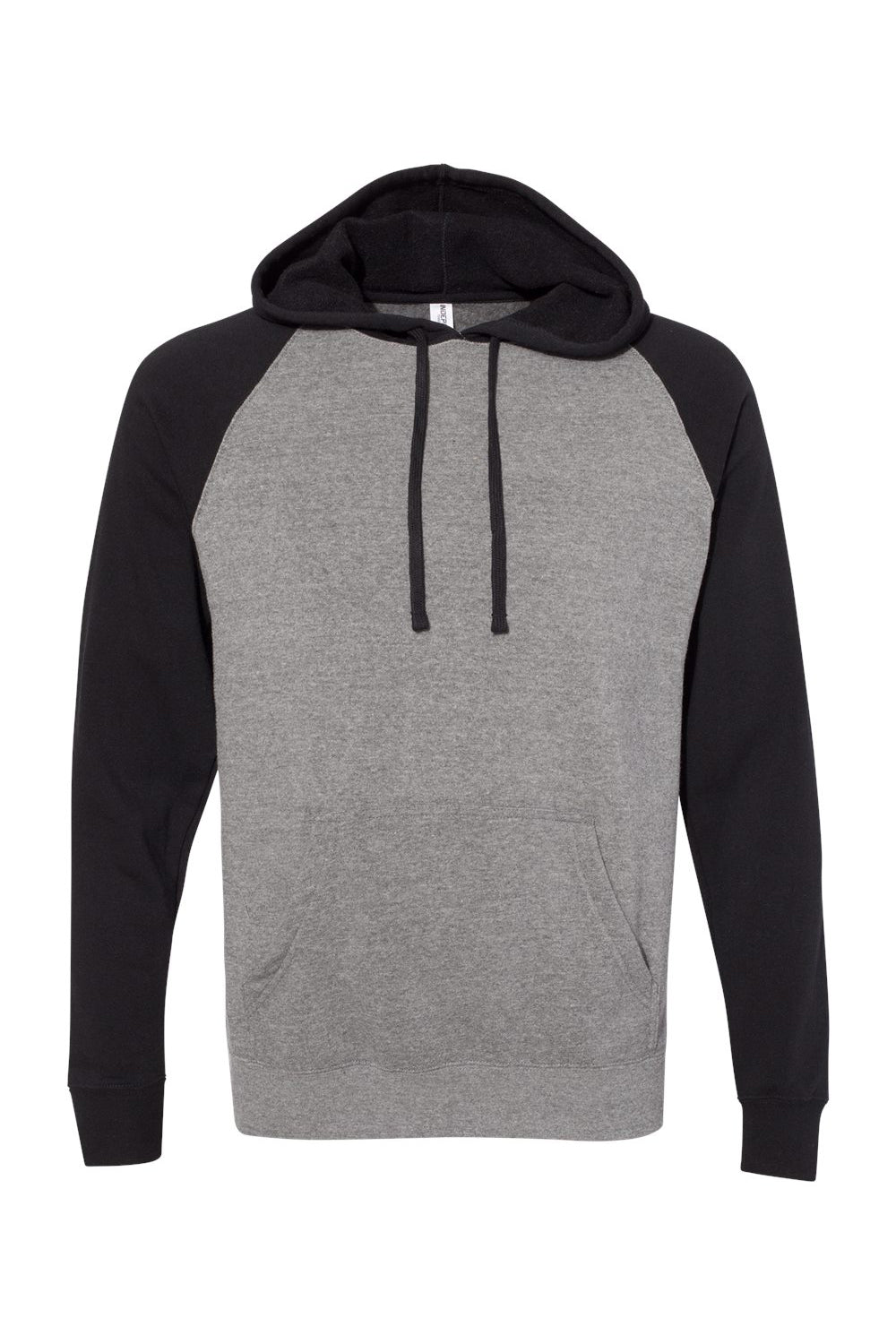 Independent Trading Company PRM33SBP Mens Special Blend Raglan Hooded Sweatshirt Hoodie w/ Pouch Pocket Heather Nickel Grey/Black Flat Front