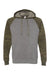 Independent Trading Company PRM33SBP Mens Special Blend Raglan Hooded Sweatshirt Hoodie w/ Pouch Pocket Heather Nickel Grey/Forest Green Camo Flat Front