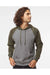 Independent Trading Co. PRM33SBP Mens Special Blend Raglan Hooded Sweatshirt Hoodie Heather Nickel Grey/Forest Green Camo Model Front