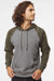 Independent Trading Company PRM33SBP Mens Special Blend Raglan Hooded Sweatshirt Hoodie w/ Pouch Pocket Heather Nickel Grey/Forest Green Camo Model Front