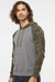 Independent Trading Company PRM33SBP Mens Special Blend Raglan Hooded Sweatshirt Hoodie w/ Pouch Pocket Heather Nickel Grey/Forest Green Camo Model Side