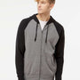 Independent Trading Co. Mens Special Blend Raglan Full Zip Hooded Sweatshirt Hoodie - Heather Nickel Grey/Black - NEW