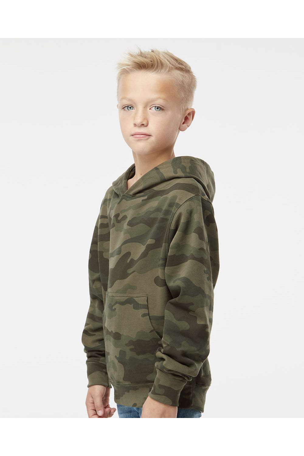 Independent Trading Co. SS4001Y Youth Hooded Sweatshirt Hoodie Forest Green Camo Model Side
