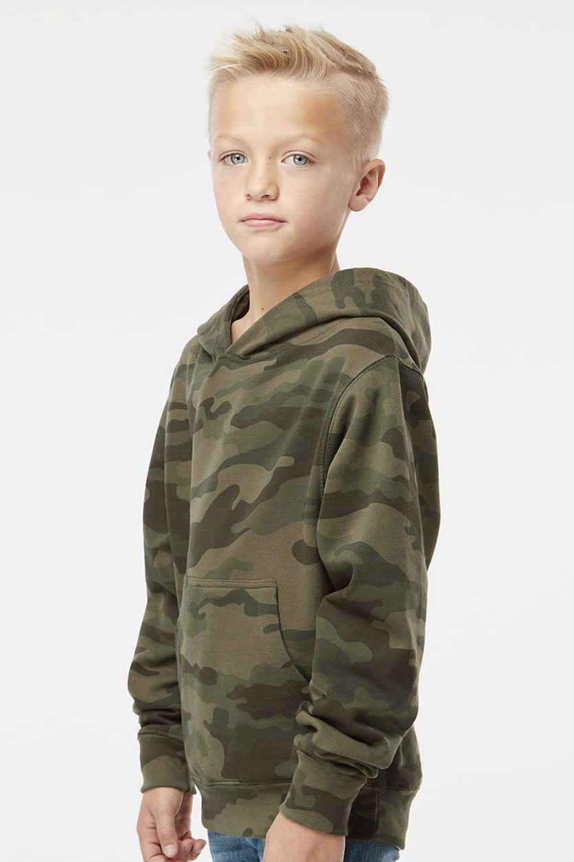 Independent Trading Company SS4001Y Youth Hooded Sweatshirt Hoodie w/ Pouch Pocket Forest Green Camo Model Side
