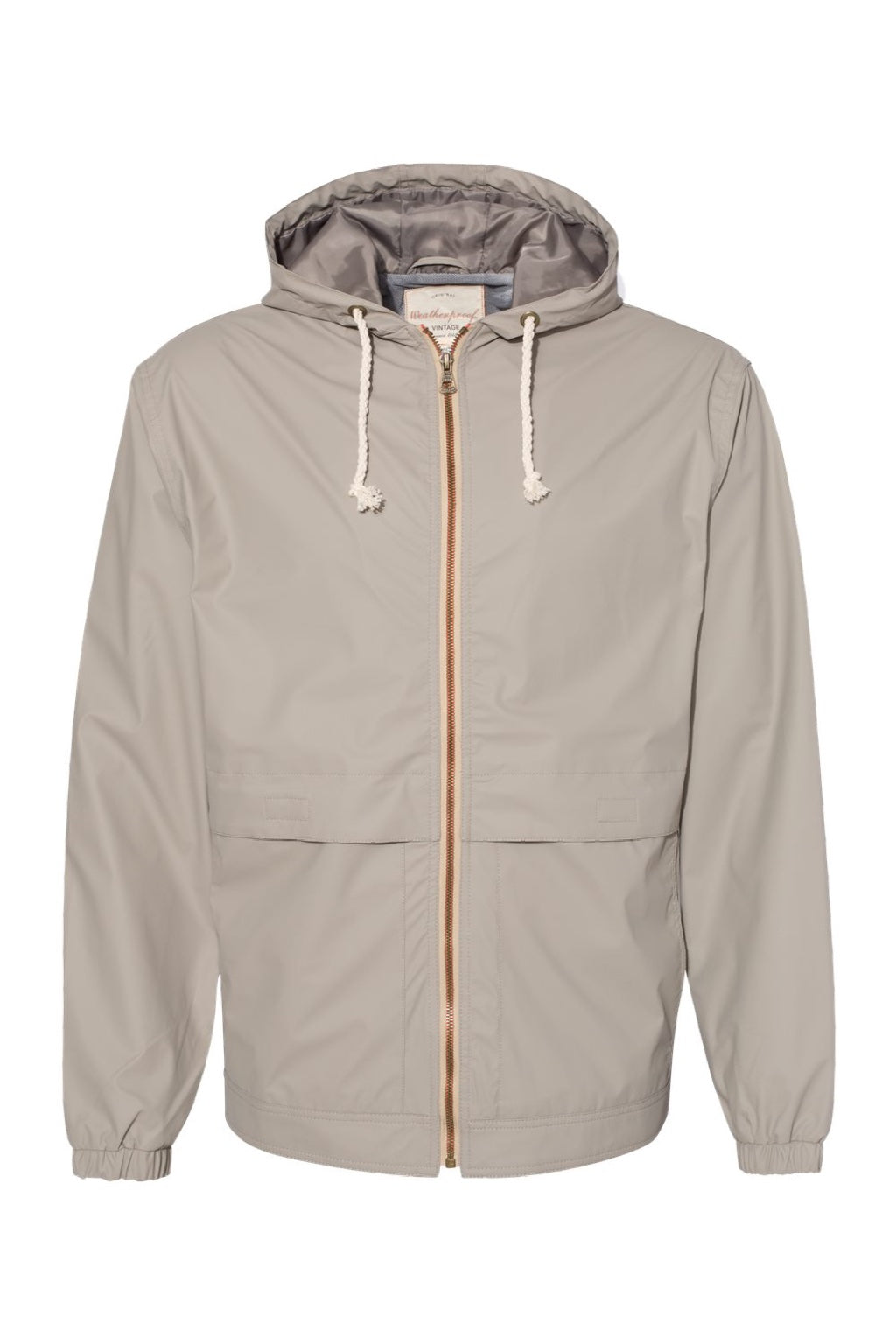 Weatherproof 193910 Mens Vintage Water Resistant Full Zip Hooded Rain Jacket Khaki Flat Front