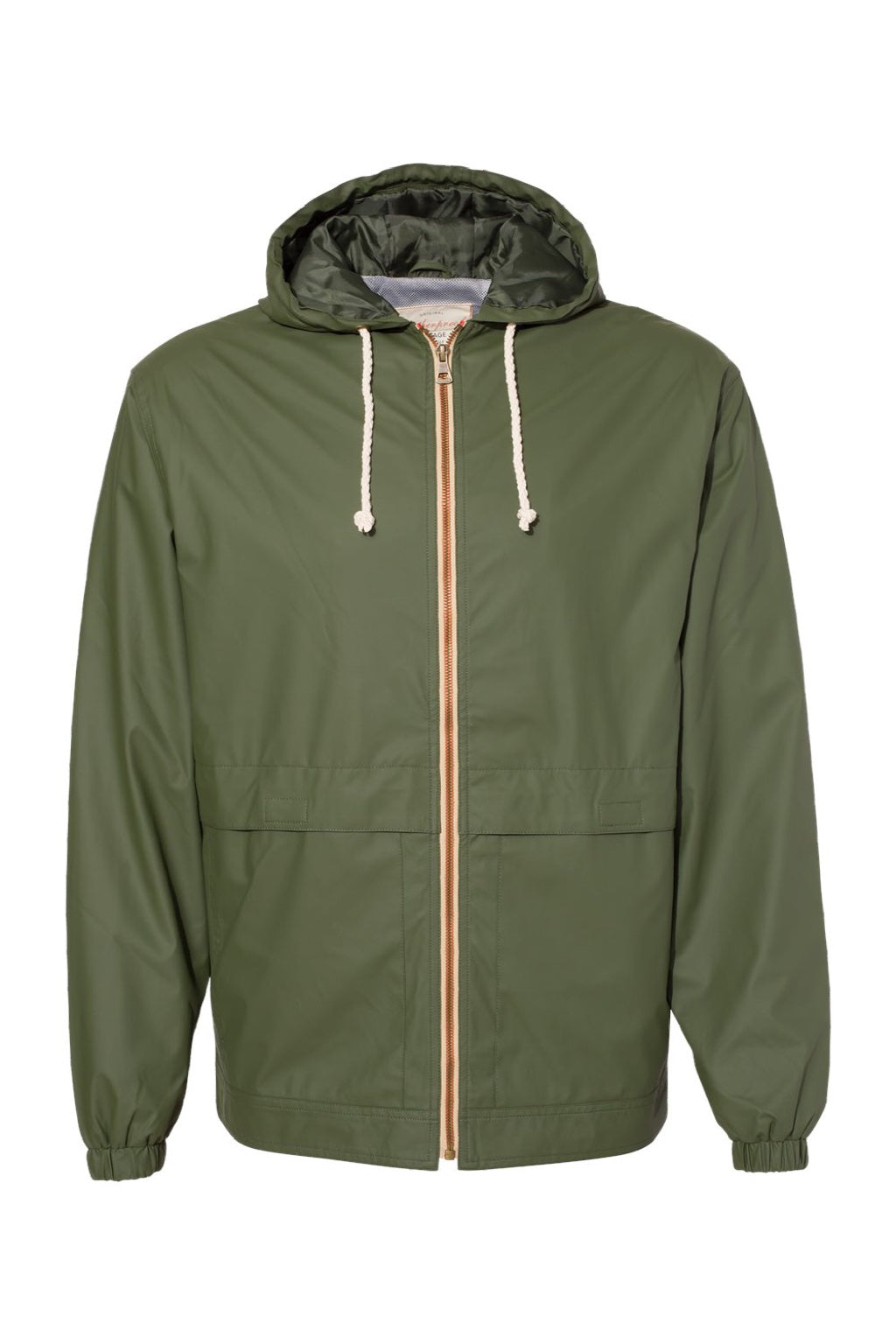 Weatherproof 193910 Mens Vintage Water Resistant Full Zip Hooded Rain Jacket Bronze Green Flat Front