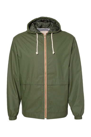 Weatherproof 193910 Mens Vintage Water Resistant Full Zip Hooded Rain Jacket Bronze Green Flat Front