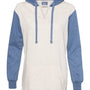 MV Sport Womens French Terry Colorblock Hooded Sweatshirt Hoodie - Stonewashed Blue/Oatmeal - NEW