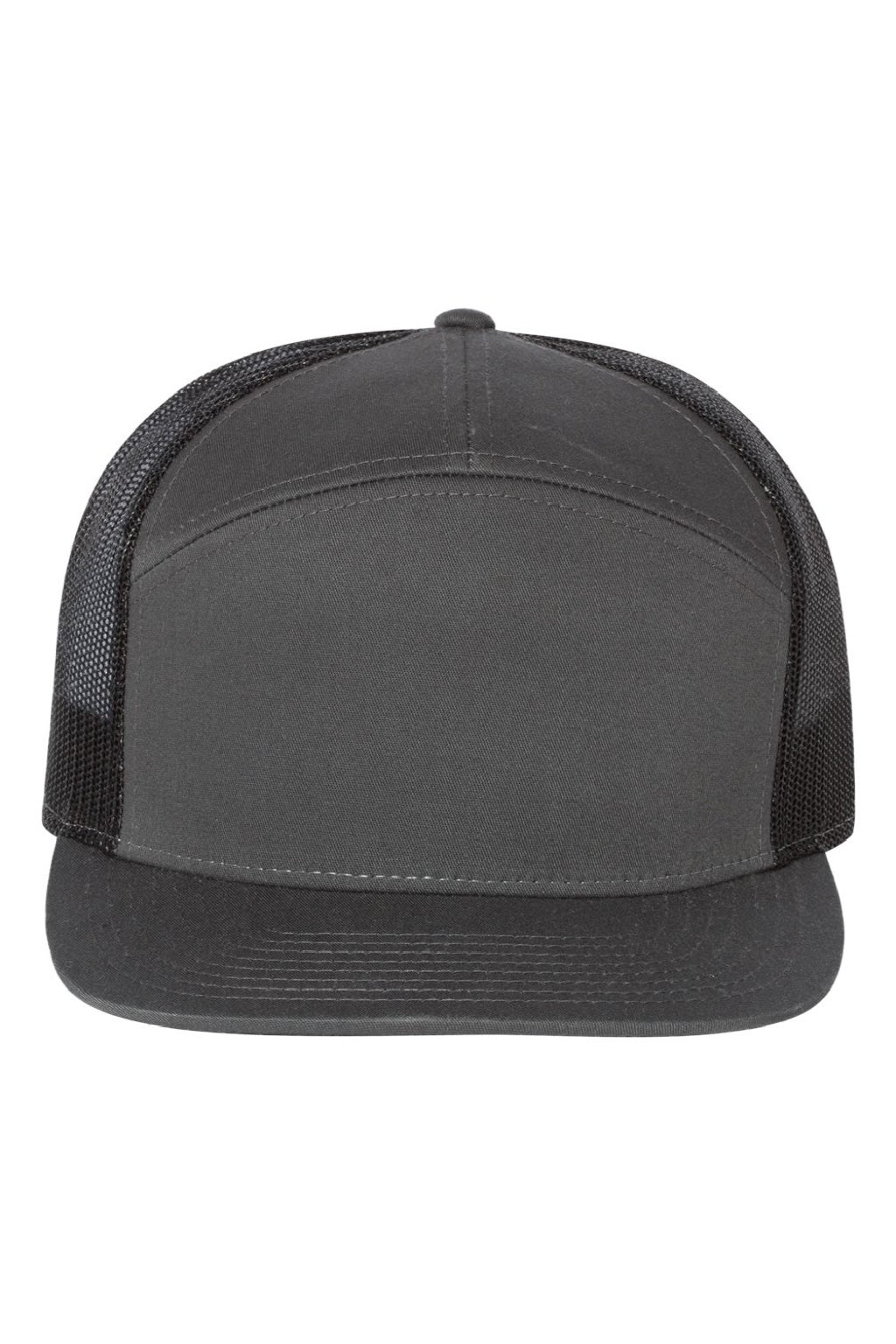 Richardson Hats 168 Mens 7 Panel Snapback Trucker Hat Charcoal Grey/Black Flat Front