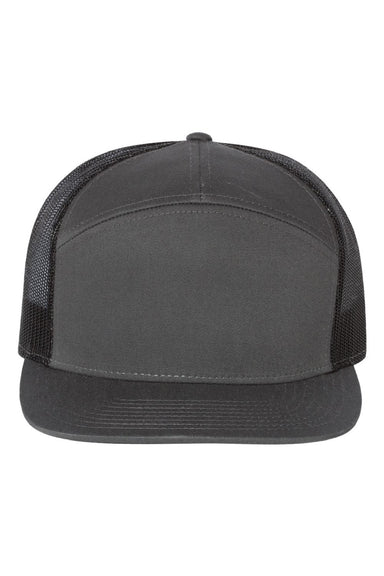 Richardson Hats 168 Mens 7 Panel Snapback Trucker Hat Charcoal Grey/Black Flat Front