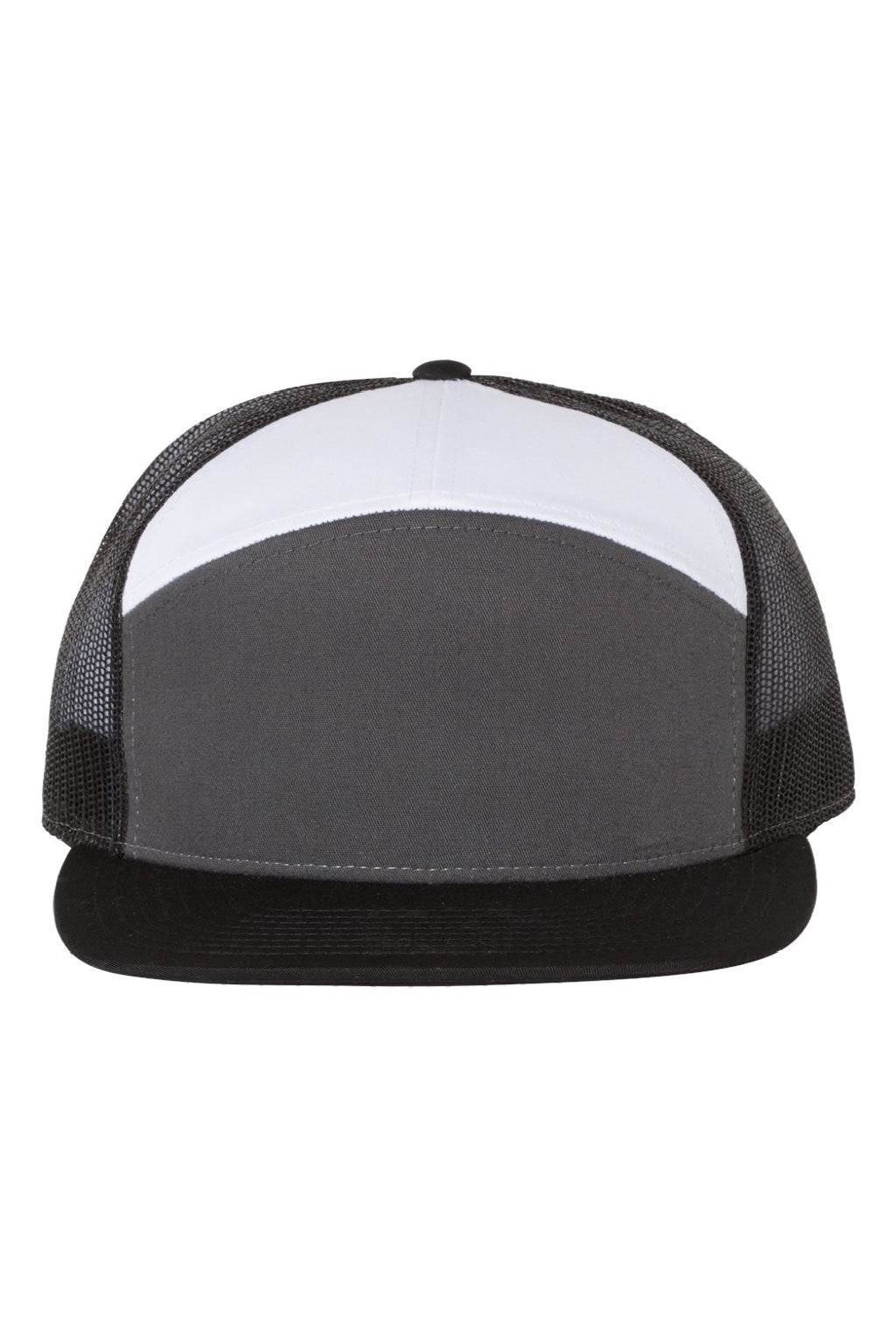 Richardson Hats 168 Mens 7 Panel Snapback Trucker Hat Charcoal Grey/Black/White Flat Front