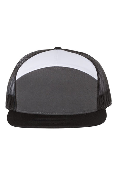Richardson Hats 168 Mens 7 Panel Snapback Trucker Hat Charcoal Grey/Black/White Flat Front
