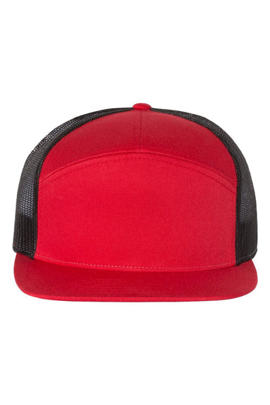 Richardson Hats 168 Mens 7 Panel Snapback Trucker Hat Red/Black Flat Front