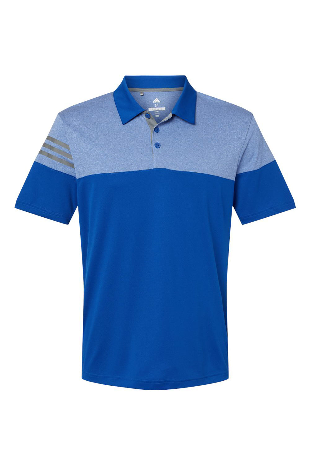 Adidas A213 Mens 3 Stripes Colorblock Moisture Wicking Short Sleeve Polo Shirt Collegiate Royal Blue Flat Front