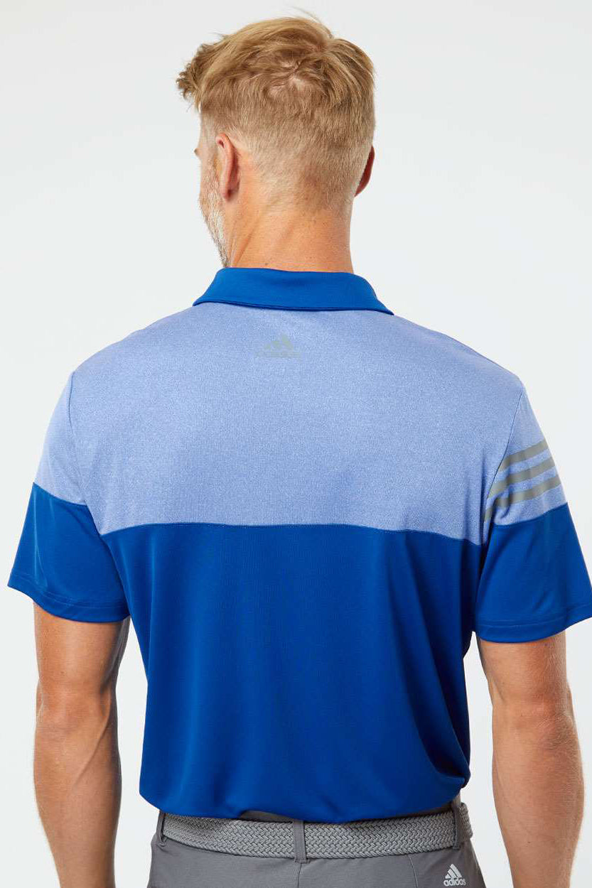 Adidas A213 Mens 3 Stripes Heathered Colorblock Short Sleeve Polo Shirt Collegiate Royal Blue Model Back