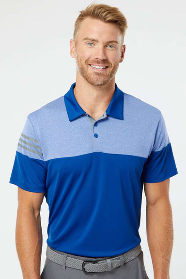 Adidas A213 Mens 3 Stripes Colorblock Moisture Wicking Short Sleeve Polo Shirt Collegiate Royal Blue Model Front