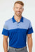 Adidas A213 Mens 3 Stripes Heathered Colorblock Short Sleeve Polo Shirt Collegiate Royal Blue Model Front