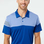Adidas Mens 3 Stripes Colorblock Moisture Wicking Short Sleeve Polo Shirt - Collegiate Royal Blue - Closeout