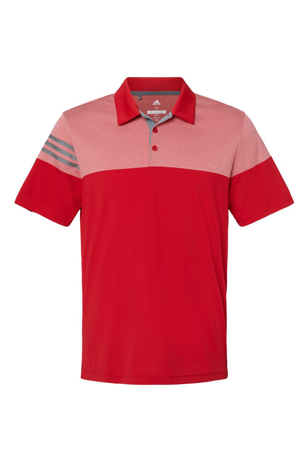 Adidas A213 Mens 3 Stripes Colorblock Moisture Wicking Short Sleeve Polo Shirt Power Red Flat Front