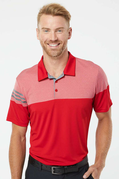 Adidas A213 Mens 3 Stripes Colorblock Moisture Wicking Short Sleeve Polo Shirt Power Red Model Front