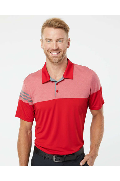 Adidas A213 Mens 3 Stripes Heathered Colorblock Short Sleeve Polo Shirt Power Red Model Front