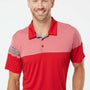Adidas Mens 3 Stripes Colorblock Moisture Wicking Short Sleeve Polo Shirt - Power Red - Closeout