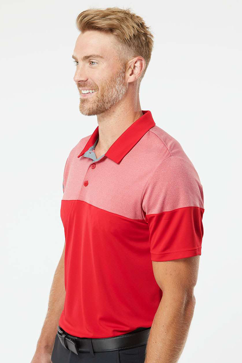 Adidas A213 Mens 3 Stripes Heathered Colorblock Short Sleeve Polo Shirt Power Red Model Side