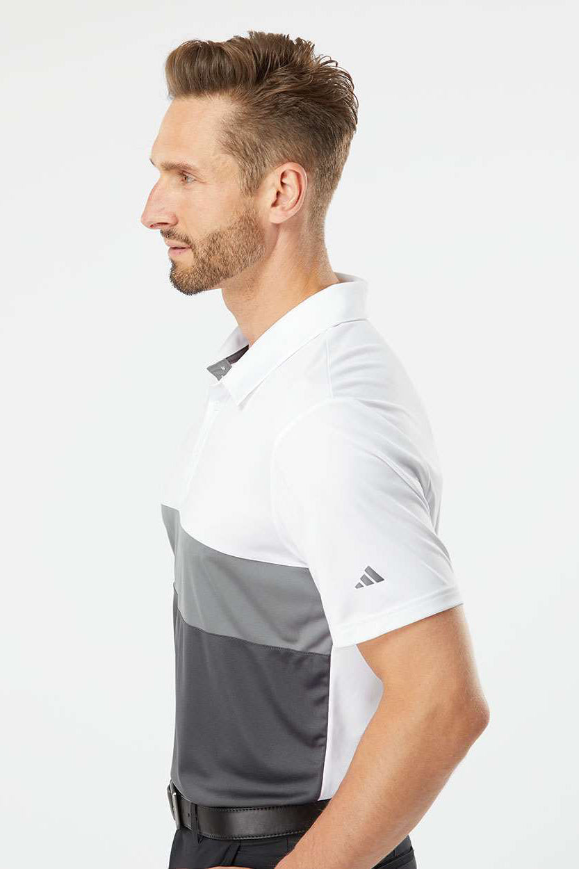 Adidas A236 Mens Merch Block Short Sleeve Polo Shirt White/Grey Model Side