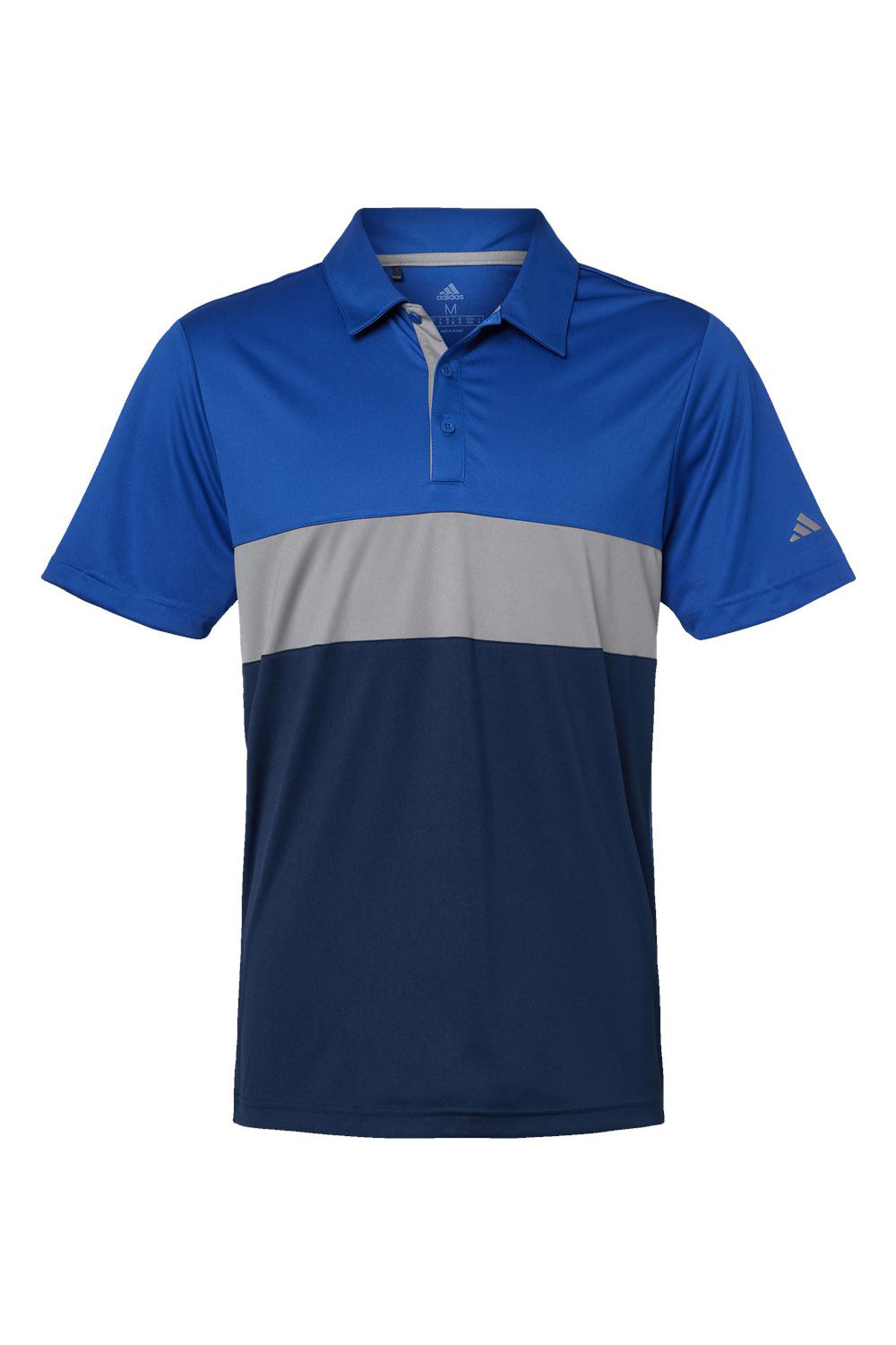 Adidas A236 Mens Merch Block Short Sleeve Polo Shirt Collegiate Royal Blue/Grey Flat Front
