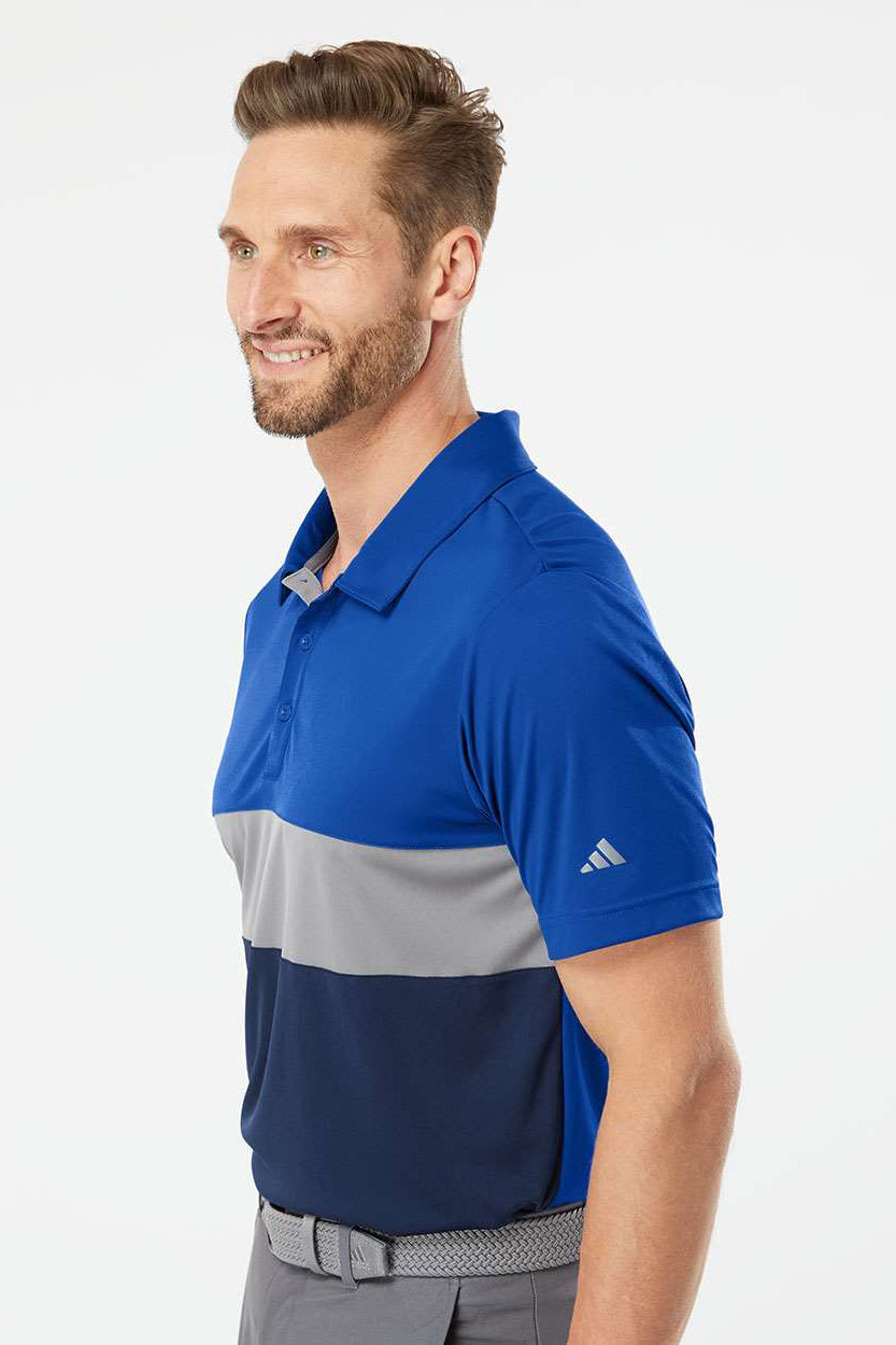 Adidas A236 Mens Merch Block Short Sleeve Polo Shirt Collegiate Royal Blue/Grey Model Side