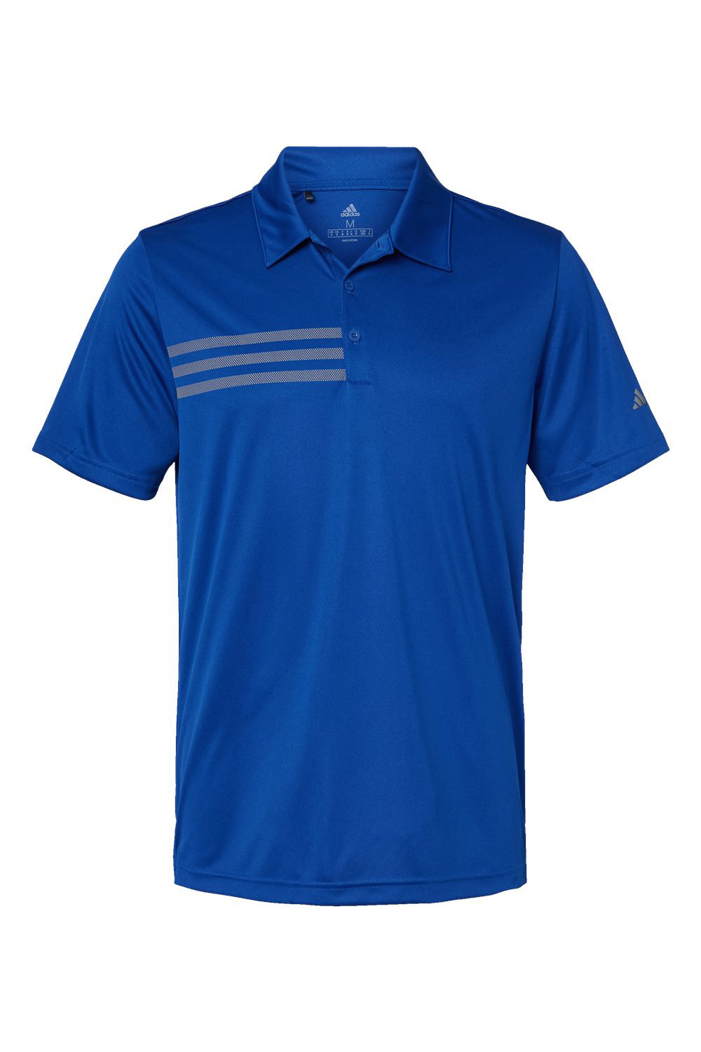 Adidas A324 Mens 3 Stripes UPF 50+ Short Sleeve Polo Shirt Collegiate Royal Blue/Grey Flat Front
